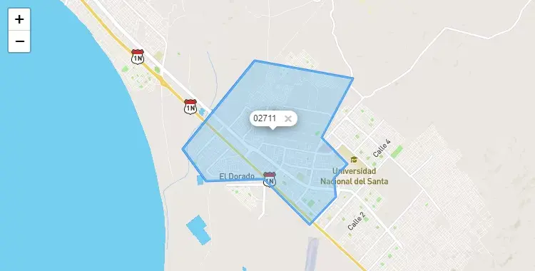 Mapa de la zona del código postal 02711 en Nuevo Chimbote, Ancash
