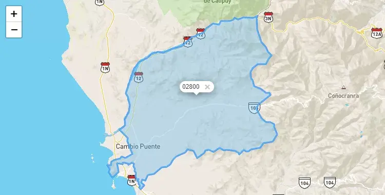 Mapa de la zona del código postal 02800 en Chimbote, Ancash