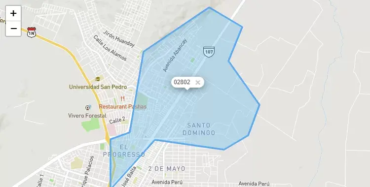 Mapa de la zona del código postal 02802 en Chimbote, Ancash