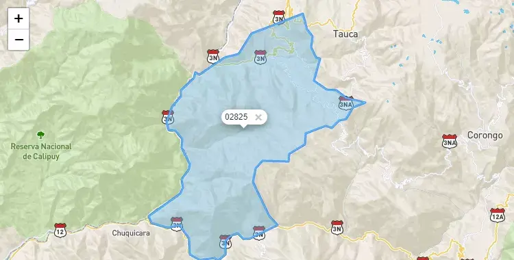Mapa de la zona del código postal 02825 en Santa Rosa, Ancash