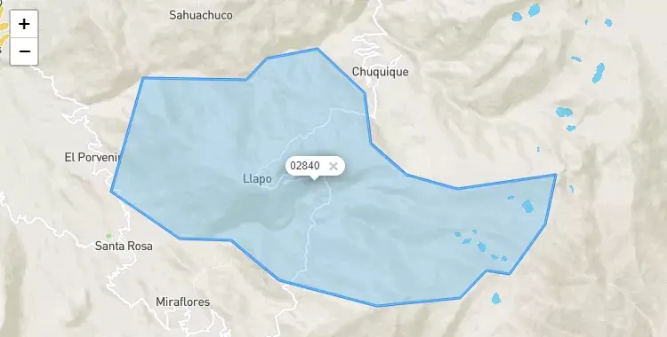 Mapa de la zona del código postal 02840 en Llapo, Ancash