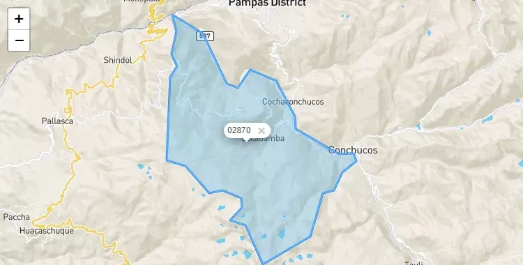 Mapa de la zona del código postal 02870 en Lacabamba, Ancash