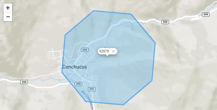 Mapa de la zona del código postal 02876 en Conchucos, Ancash