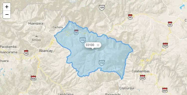 Mapa de la zona del código postal 03100 en Curahuasi, Apurimac