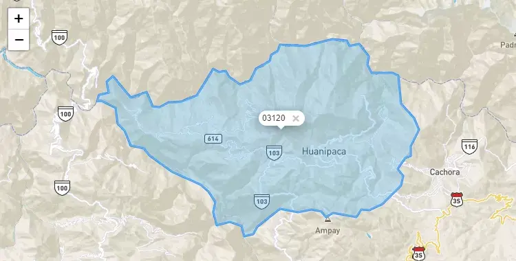 Mapa de la zona del código postal 03120 en Huanipaca, Apurimac