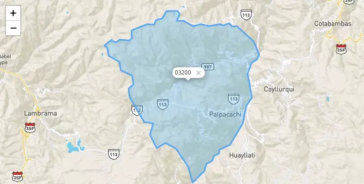 Mapa de la zona del código postal 03200 en Gamarra, Apurimac