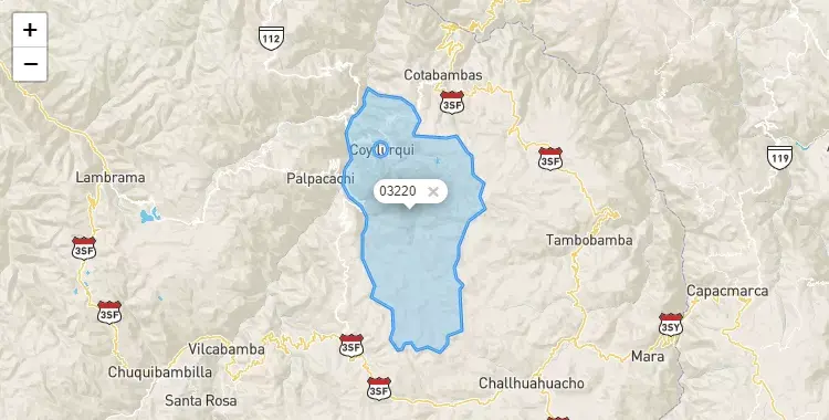 Mapa de la zona del código postal 03220 en Coyllurqui, Apurimac