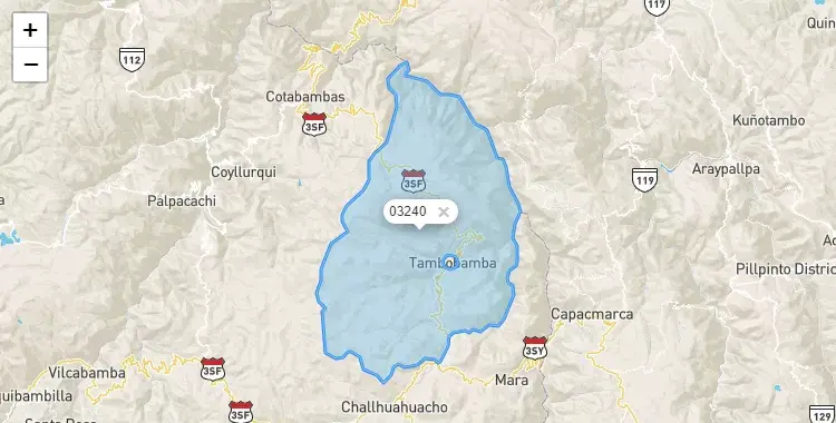 Mapa de la zona del código postal 03240 en Tambobamba, Apurimac