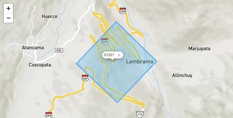 Mapa de la zona del código postal 03301 en Lambrama, Apurimac