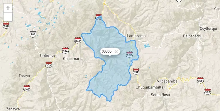 Mapa de la zona del código postal 03305 en Circa, Apurimac