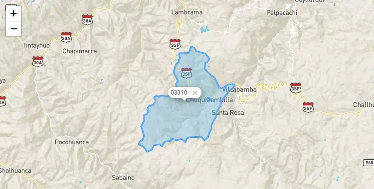Mapa de la zona del código postal 03310 en Chuquibambilla, Apurimac