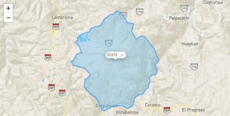 Mapa de la zona del código postal 03315 en Curpahuasi, Apurimac