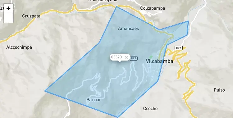 Mapa de la zona del código postal 03320 en Vilcabamba, Apurimac
