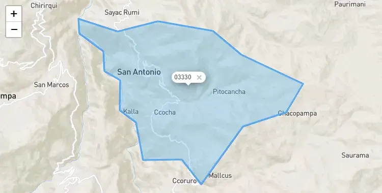 Mapa de la zona del código postal 03330 en San Antonio, Apurimac