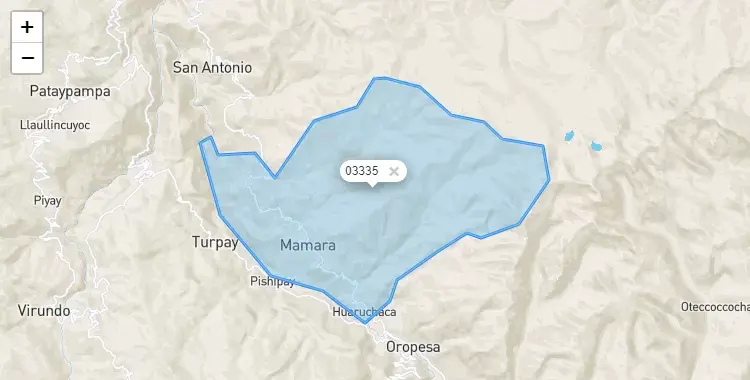 Mapa de la zona del código postal 03335 en Mamara, Apurimac