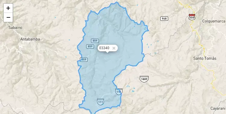 Mapa de la zona del código postal 03340 en Oropesa, Apurimac