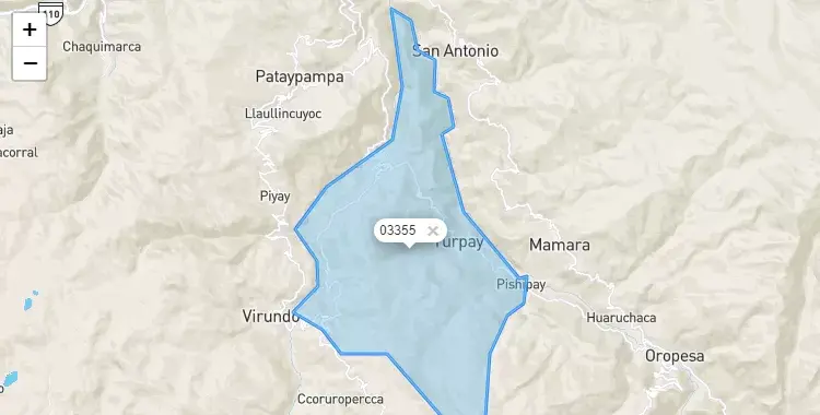 Mapa de la zona del código postal 03355 en Turpay, Apurimac
