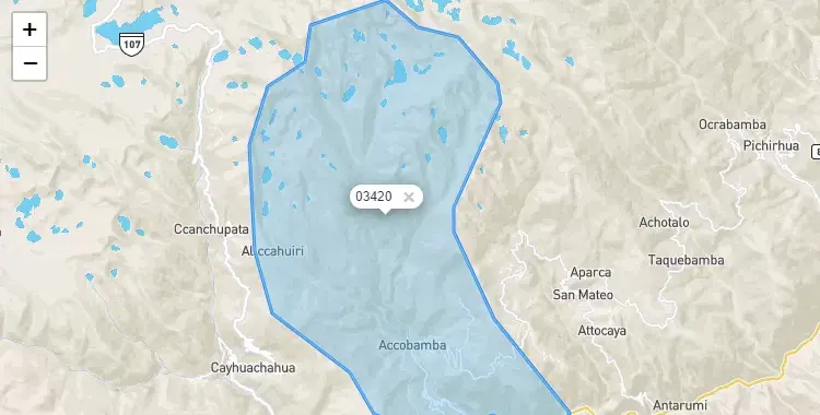 Mapa de la zona del código postal 03420 en San Juan de Chacña, Apurimac