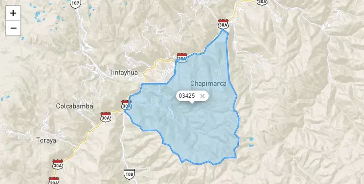 Mapa de la zona del código postal 03425 en Chapimarca, Apurimac