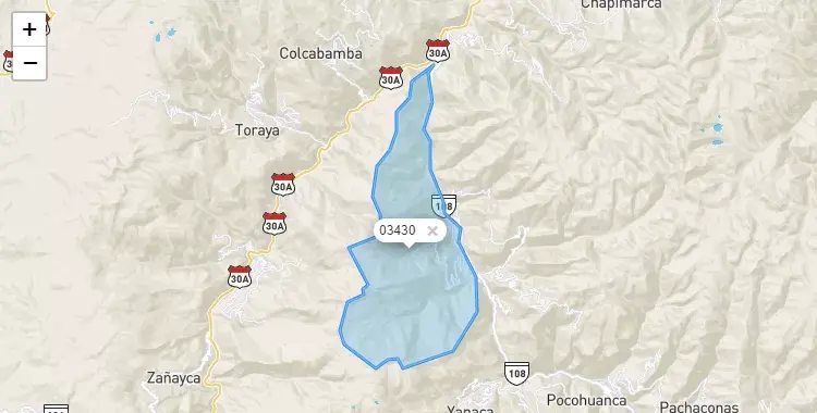 Mapa de la zona del código postal 03430 en Justo Apu Sahuaraura, Apurimac