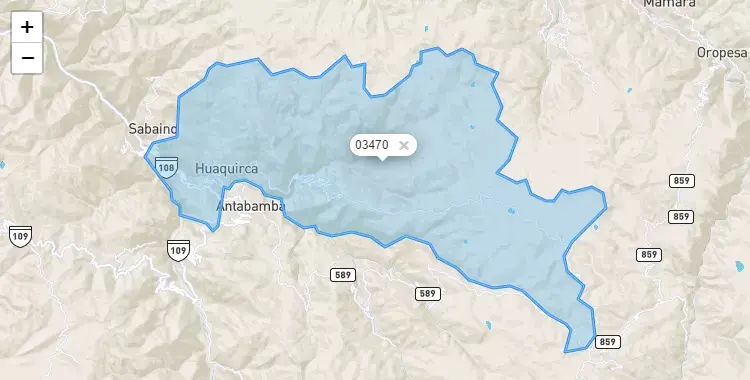 Mapa de la zona del código postal 03470 en Huaquirca, Apurimac