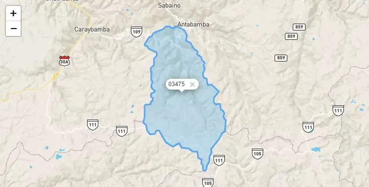 Mapa de la zona del código postal 03475 en Juan Espinoza Medrano, Apurimac