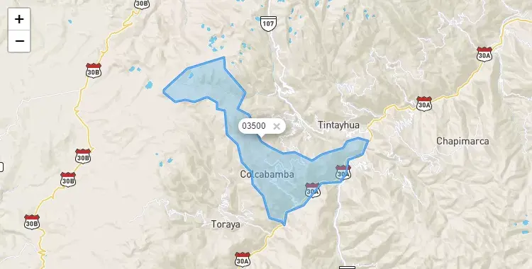 Mapa de la zona del código postal 03500 en Colcabamba, Apurimac