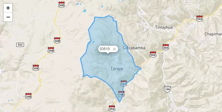 Mapa de la zona del código postal 03510 en Toraya, Apurimac