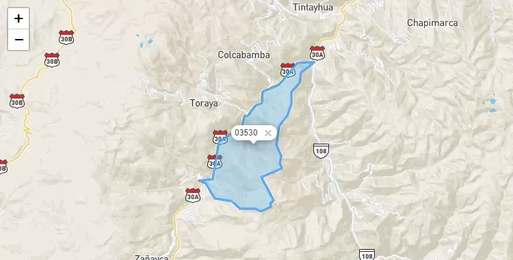 Mapa de la zona del código postal 03530 en Huayllo, Apurimac