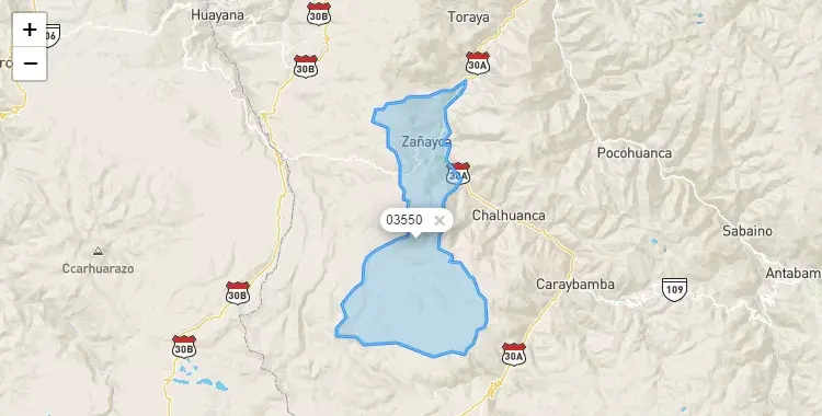 Mapa de la zona del código postal 03550 en Sañayca, Apurimac