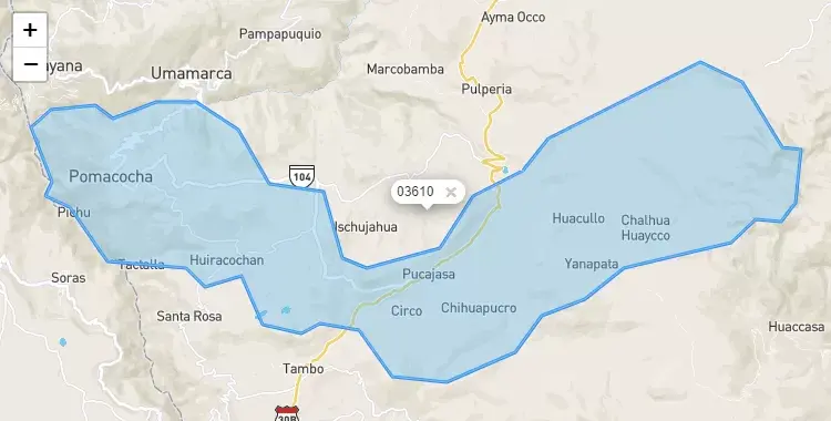 Mapa de la zona del código postal 03610 en Pomacocha, Apurimac