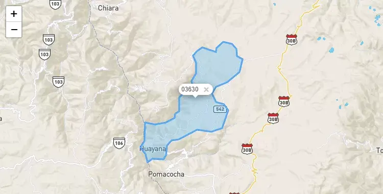 Mapa de la zona del código postal 03630 en Huayana, Apurimac