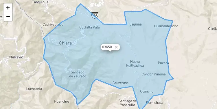 Mapa de la zona del código postal 03650 en Chiara, Apurimac