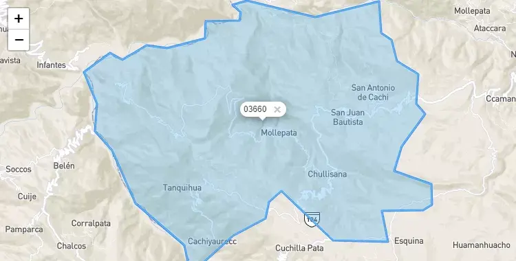 Mapa de la zona del código postal 03660 en San Antonio de Cachi, Apurimac