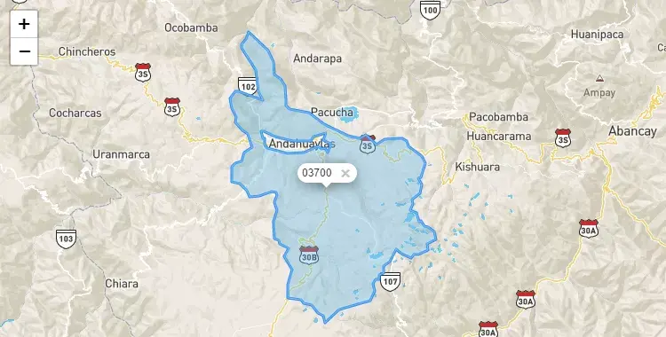 Mapa de la zona del código postal 03700 en San Jerónimo, Apurimac