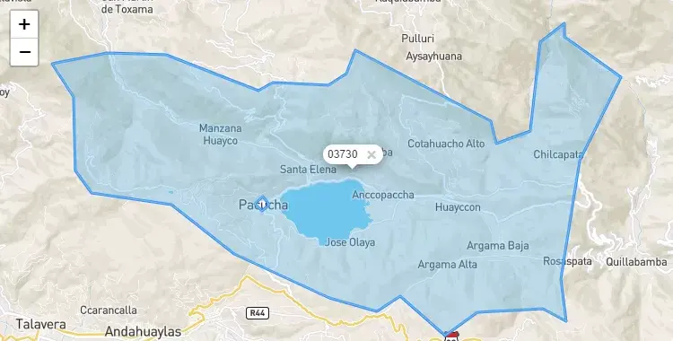 Mapa de la zona del código postal 03730 en Pacucha, Apurimac