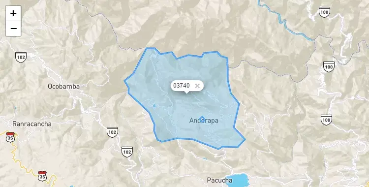 Mapa de la zona del código postal 03740 en Andarapa, Apurimac