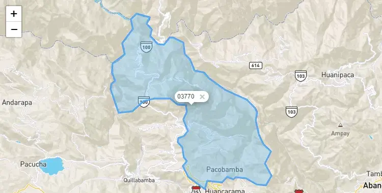 Mapa de la zona del código postal 03770 en Pacobamba, Apurimac