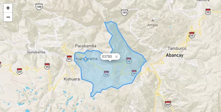 Mapa de la zona del código postal 03780 en Huancarama, Apurimac