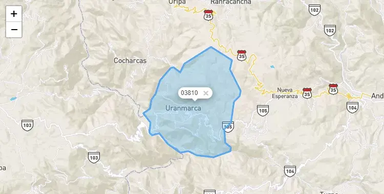 Mapa de la zona del código postal 03810 en Uranmarca, Apurimac