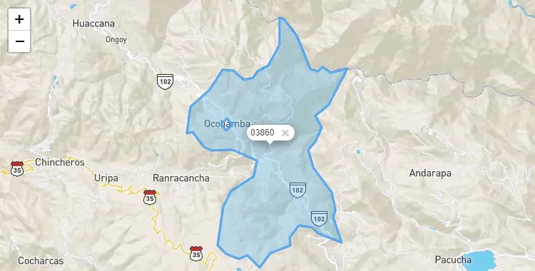 Mapa de la zona del código postal 03860 en Ocobamba, Apurimac