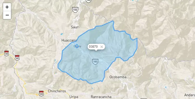 Mapa de la zona del código postal 03870 en Ongoy, Apurimac