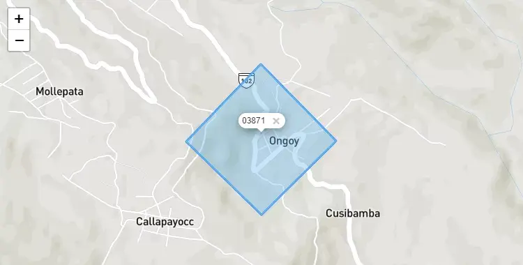 Mapa de la zona del código postal 03871 en Ongoy, Apurimac