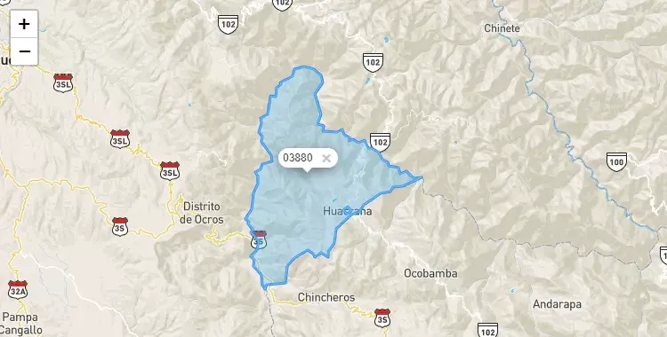Mapa de la zona del código postal 03880 en Huaccana, Apurimac