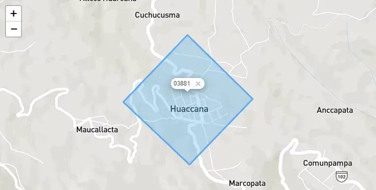 Mapa de la zona del código postal 03881 en Huaccana, Apurimac