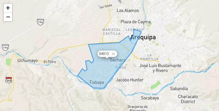 Mapa de la zona del código postal 04013 en Cerro Colorado, Arequipa