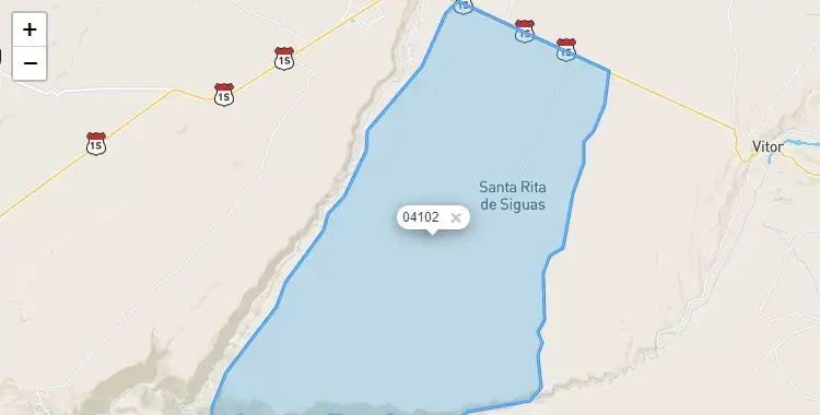 Mapa de la zona del código postal 04102 en Santa Rita de Siguas, Arequipa