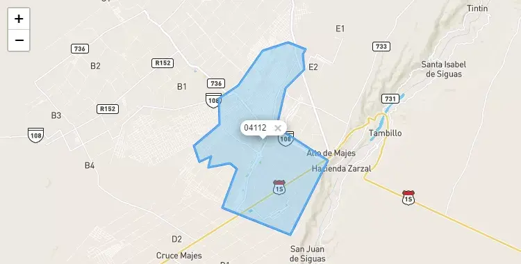 Mapa de la zona del código postal 04112 en Majes, Arequipa