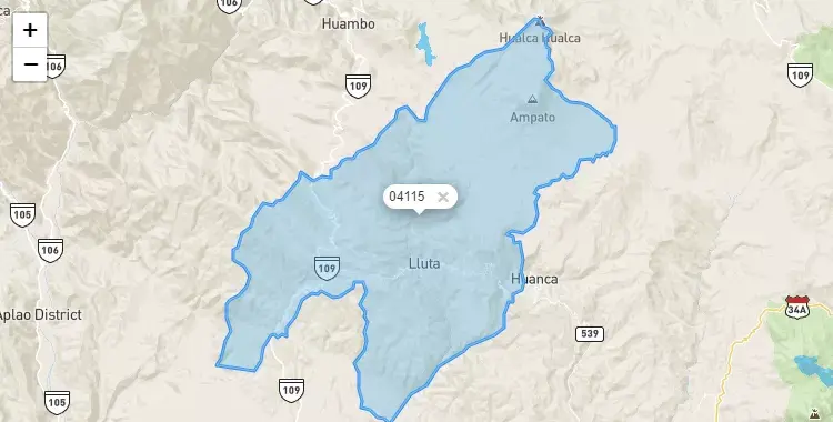 Mapa de la zona del código postal 04115 en Lluta, Arequipa