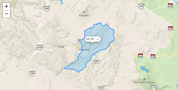 Mapa de la zona del código postal 04118 en Huanca, Arequipa